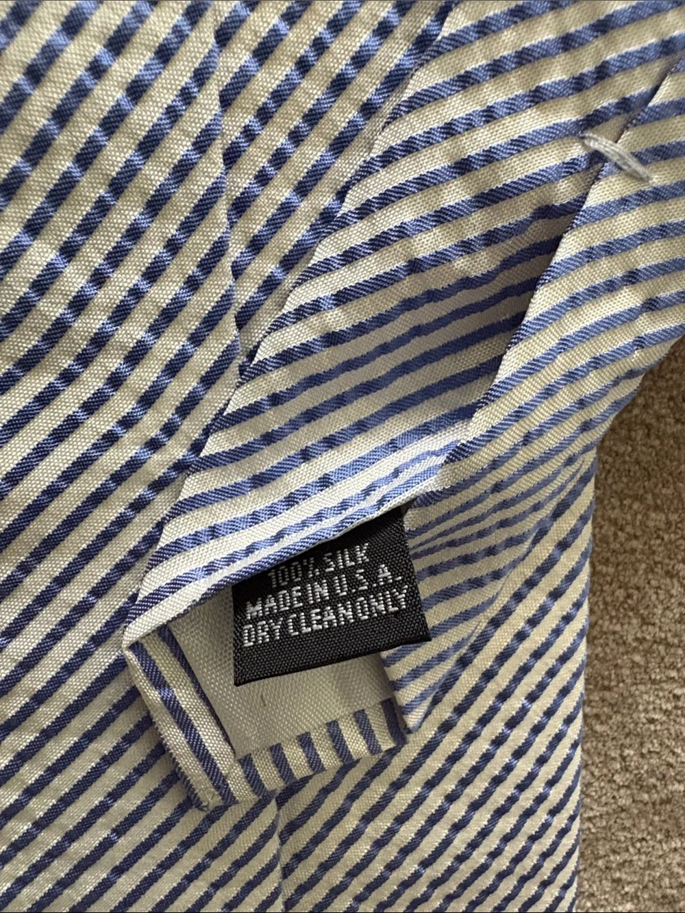 Mark Pendleton Blue & White Seersucker Silk Necktie Classic 3.5